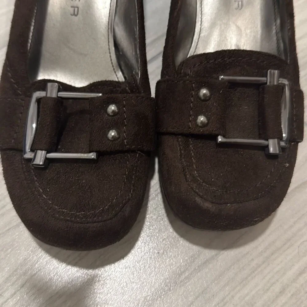 Marc‎ Fischer Brown Wedge Buckle Heel Size 7.5 Women’s
